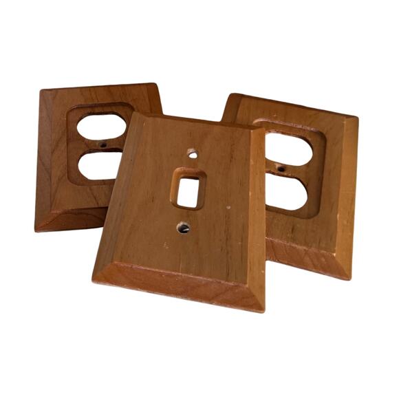Vintage Solid Wood Outlet & Switch Plate Covers – Set of 3 – Mid-Century Look - Picture 2 of 3
